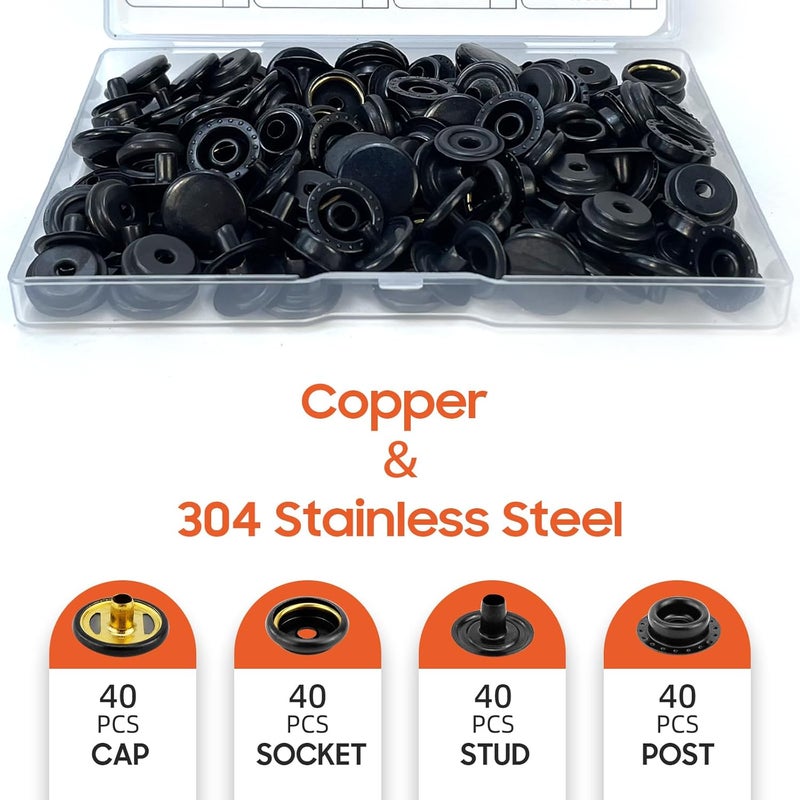 HAPDEN 160 Pcs Snap Buttons,Snap Fasteners Kit 15mm Stainless Steel Snaps Marine Grade Boat Canvas Snaps,3/8" Socket Metal Snaps for Clothing Leather Boat Cover Fabric (Regular-Black) - Image 4